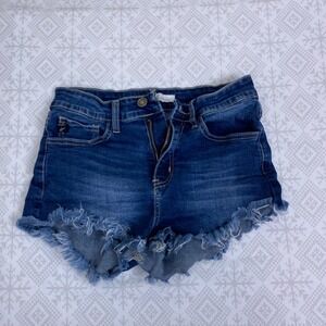 KanCan Womens Denim Jean Shorts‎ Blue Distressed Frayed Hem Casual